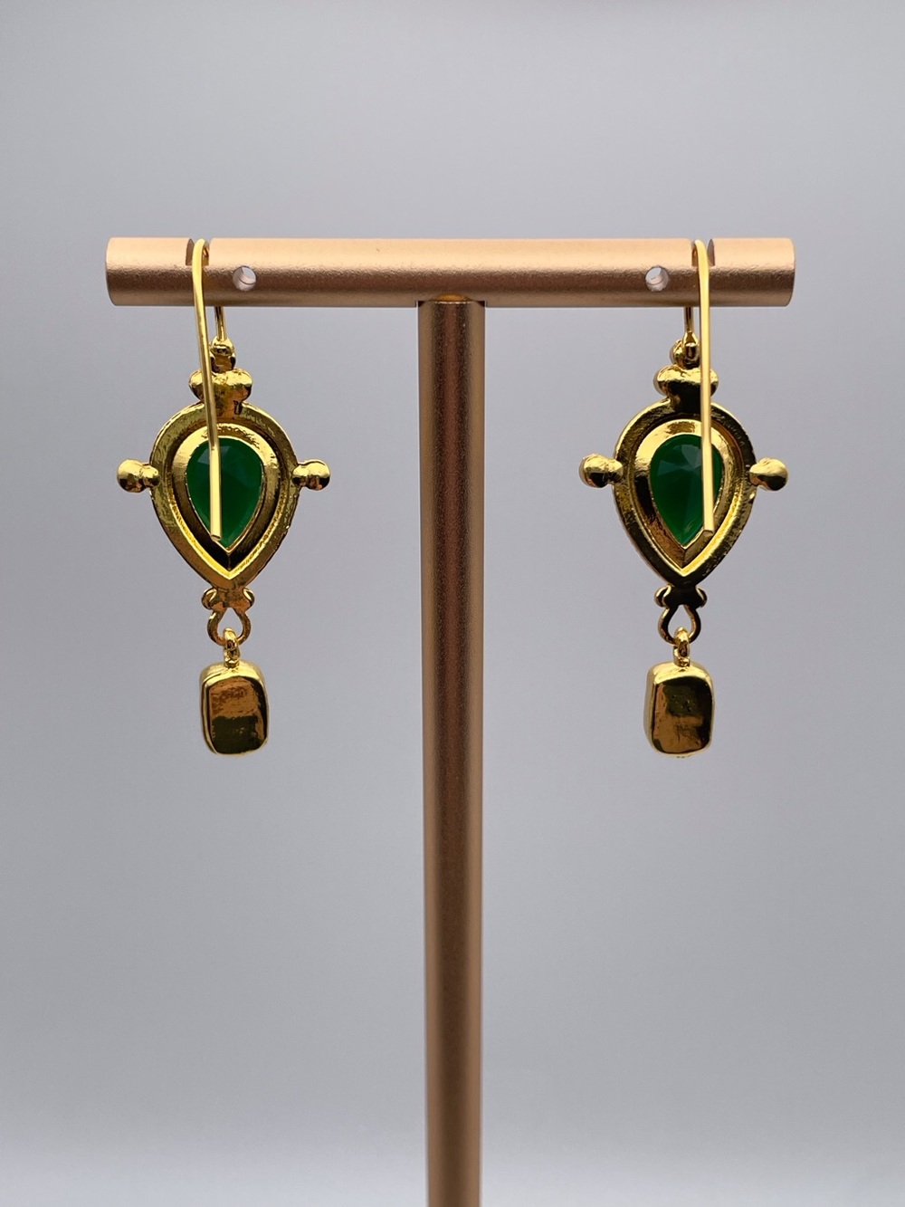 Gold Green Gem Faux Pearl Earrings - Picture 6 of 9